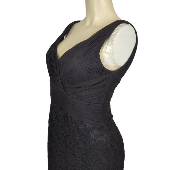 NERO Black Sleeveless Lace Cocktail Dress With Pleated Bodice & V-Neckline Sz 6‎ - Picture 9 of 16